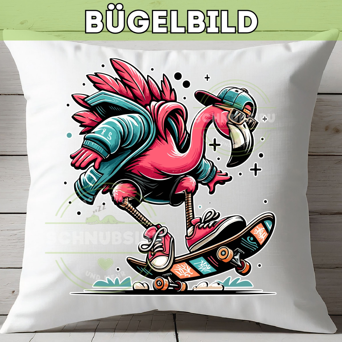 Bügelbild Flamingo auf Skateboard Nr. 2